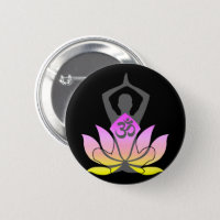 OM Namaste Spiritual Lotus Flower Yoga Pose Button