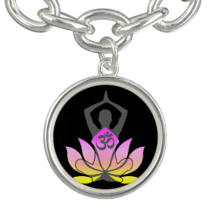 OM Namaste Spiritual Lotus Flower Yoga Pose Charm Bracelet
