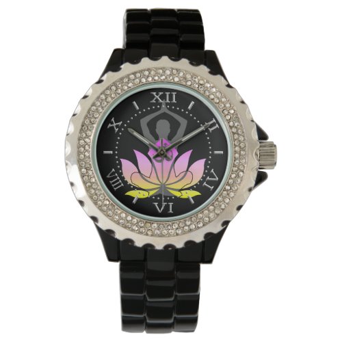 OM Namaste Spiritual Lotus Flower Yoga Pose Dial Watch