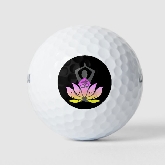 OM Namaste Spiritual Lotus Flower Yoga Pose Golf Balls (Front)