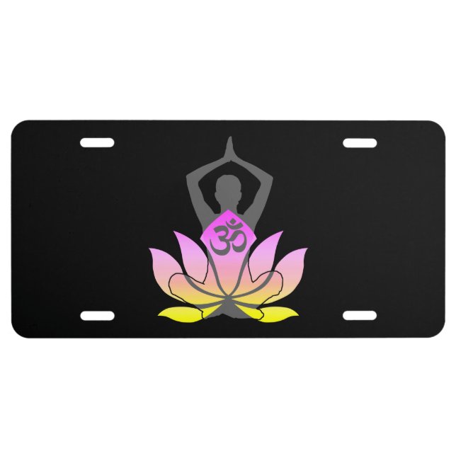 OM Namaste Spiritual Lotus Flower Yoga Pose License Plate (Front)