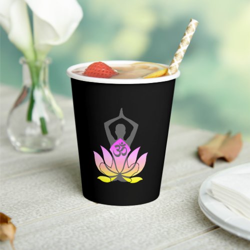 OM Namaste Spiritual Lotus Flower Yoga Pose Paper Cups
