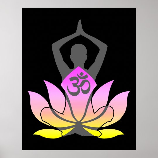 OM Namaste Spiritual Lotus Flower Yoga Pose Poster