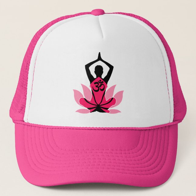 OM Namaste Spiritual Lotus Flower Yoga Trucker Hat (Front)