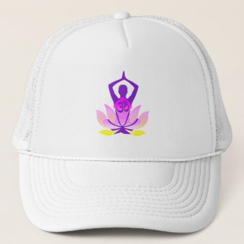 Om Namaste Spiritual Lotus Flower Yoga Trucker Hat by MustacheShoppe at Zazzle