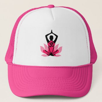 Om Namaste Spiritual Lotus Flower Yoga Trucker Hat by MustacheShoppe at Zazzle