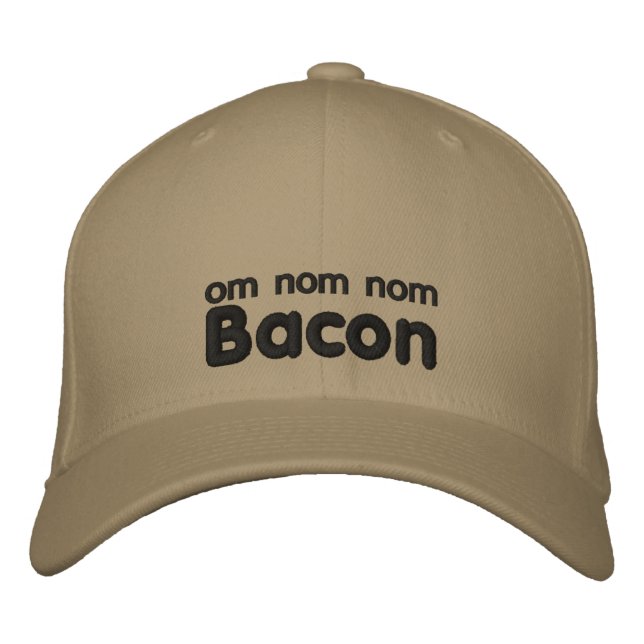 OM NOM NOM BACON Love Embroidered Baseball Cap (Front)