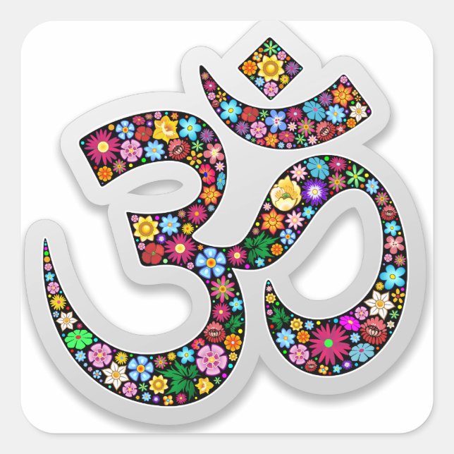 Om Ohm Aum Namaste Yoga Symbol Square Sticker (Front)