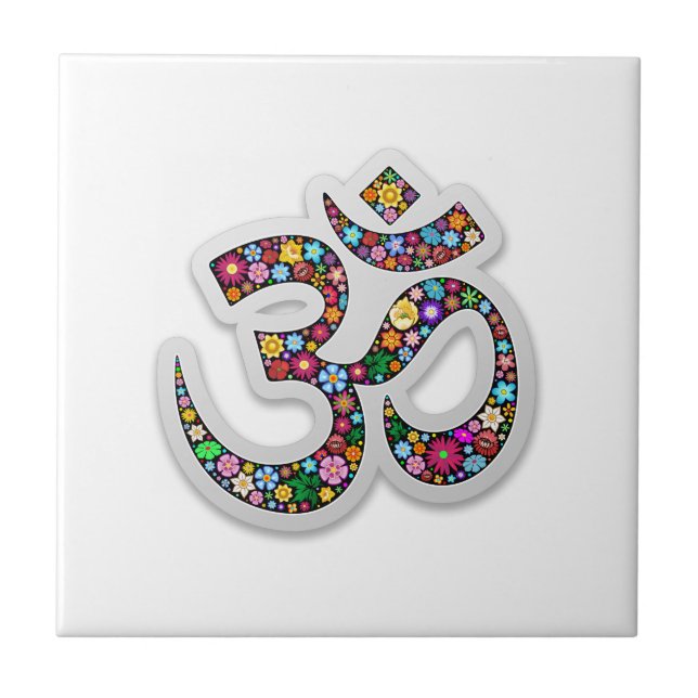 Om Ohm Aum Namaste Yoga Symbol Tile (Front)