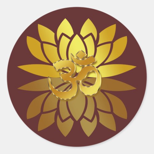 OM Omkara and Gold Colored Lotus Flower Classic Round Sticker
