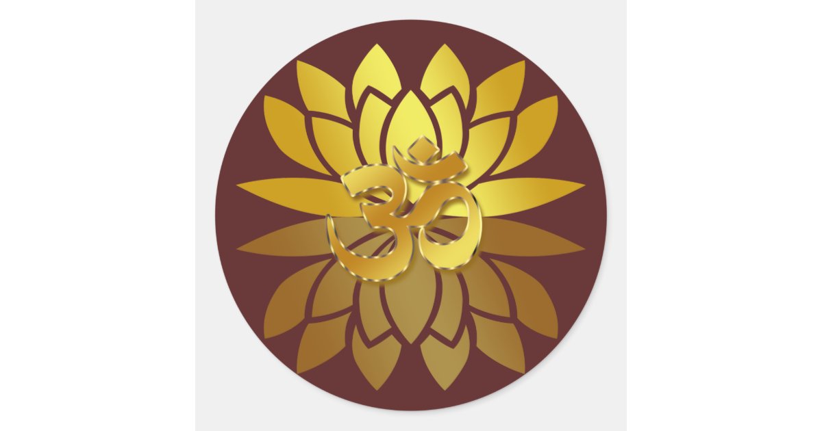 OM Omkara and Gold Colored Lotus Flower Classic Round Sticker | Zazzle