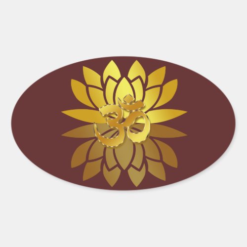 OM Omkara and Gold Colored Lotus Flower Oval Sticker