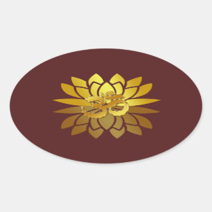 OM Omkara and Gold Colored Lotus Flower Oval Sticker