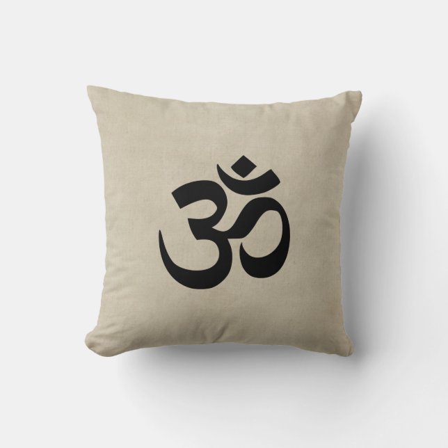 Om on cream grunge throw pillow (Front)