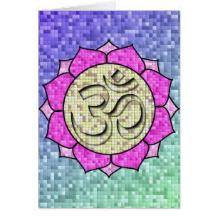 Om Pink Lotus Mosaic Cards