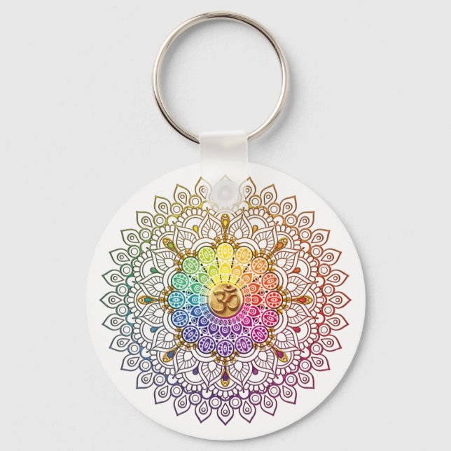 Om Rainbow Mandala Keychain (Front)