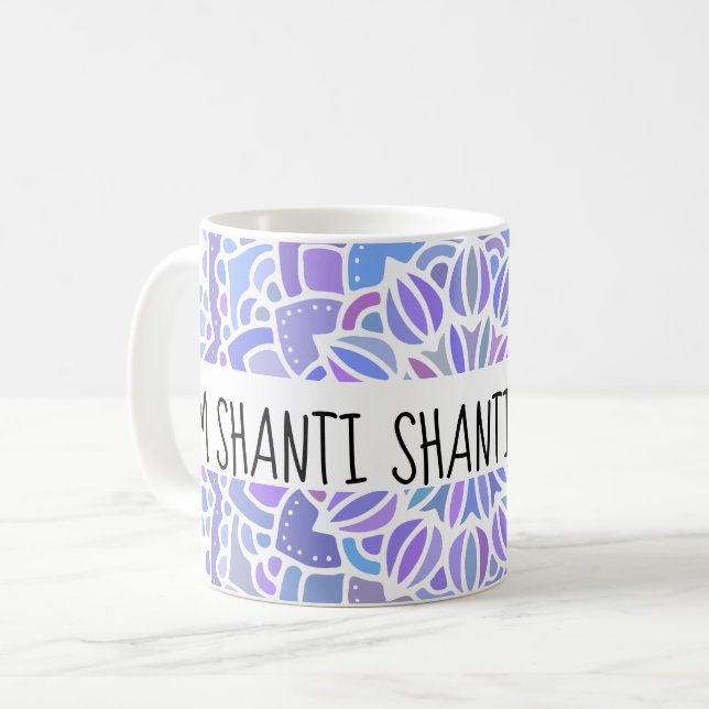 Om Shanti Boho Purple Mandala  Coffee Mug (Front Left)