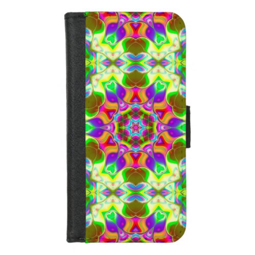 Om Shanti Purple Green Geometric Mandala iPhone 87 Wallet Case