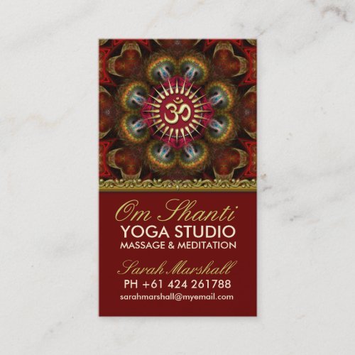 Om Shanti Yoga Red Gold Business Cards