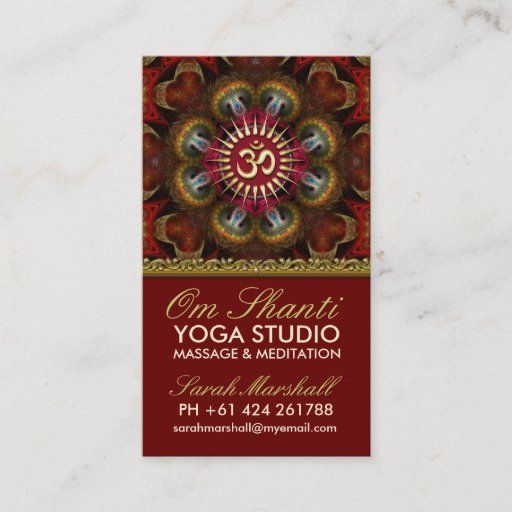 Customizable Om Shanti Yoga Red Gold Business Cards