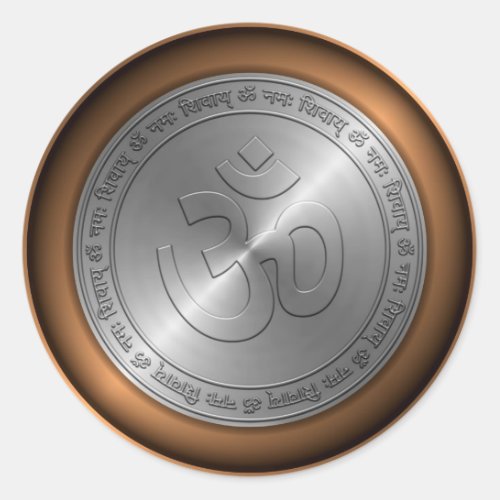 Om Sign Embossed on Metallic Coin Classic Round Sticker