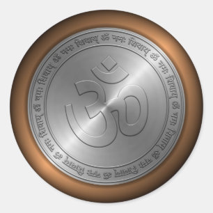 Om Sign Embossed on Metallic Coin Classic Round Sticker