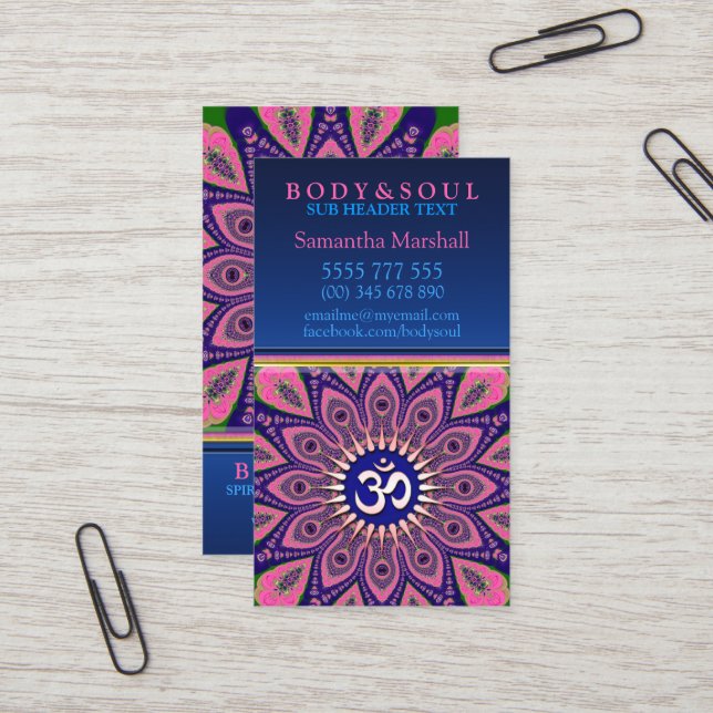 Om Sign Pink Mandala Yoga NewAge Business Cards (Front/Back In Situ)