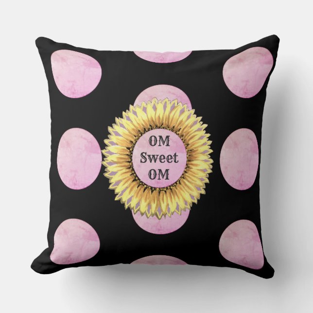 Om Sweet Om Sunflower Throw Pillow (Front)