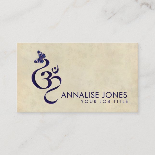 OM symbol and Butterfly - watercolor Business Card (Front)