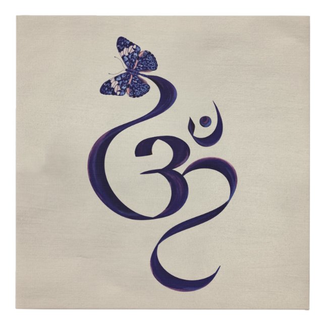 OM symbol and Butterfly - watercolor Faux Canvas Print (Front)