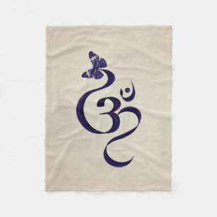 OM symbol and Butterfly - watercolor Fleece Blanket