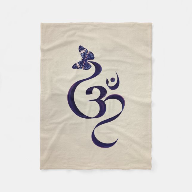 OM symbol and Butterfly - watercolor Fleece Blanket (Front)