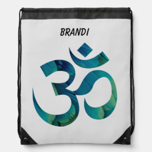 Om Symbol Bird Feathers Photo, Drawstring Backpack