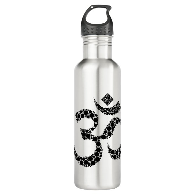 Om Symbol Black and White Stainless Steel Water Bottle (Front)