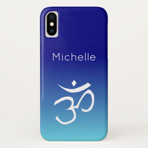 Om Symbol Blue and Teal Monogram Ombre iPhone X Case