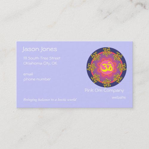 OM symbol blue border business card