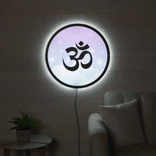 Om Symbol Buddhist Design with Clouds and Stars LED Sign