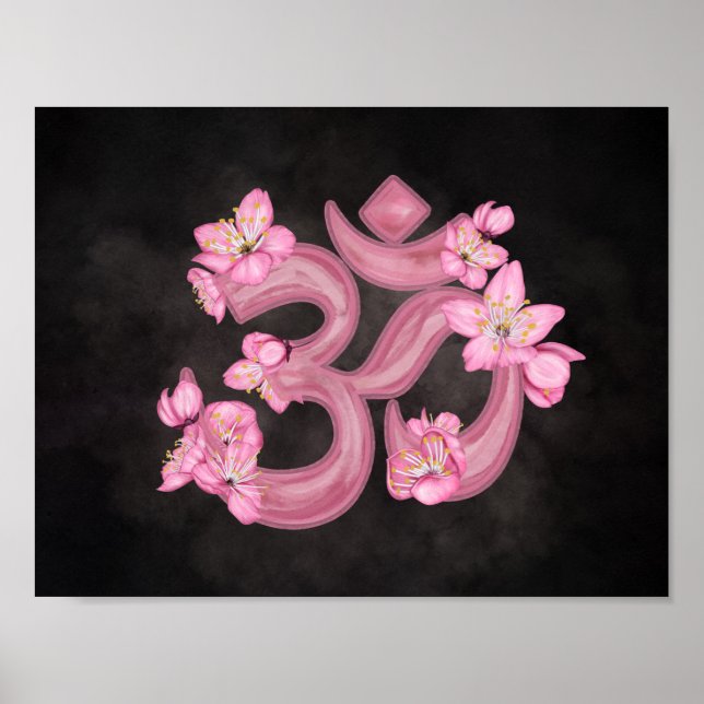 OM symbol Cherry Blossom watercolor Poster (Front)