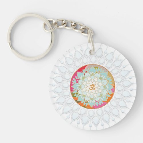 OM Symbol Colorful Lotus Flower Mandala Chakra Keychain