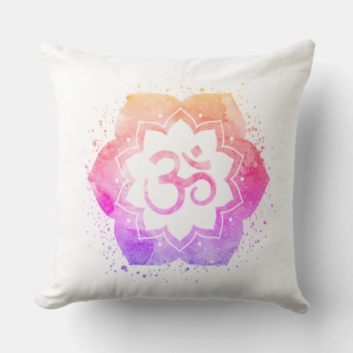  OM Symbol Cotton Lotus Flower Mandala Throw Pillow