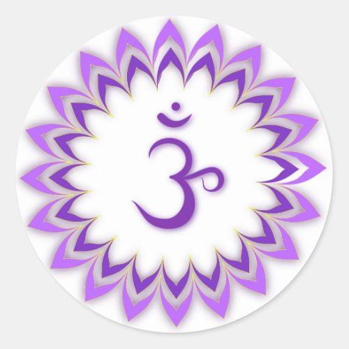 Om Symbol  Crown Chakra Classic Round Sticker