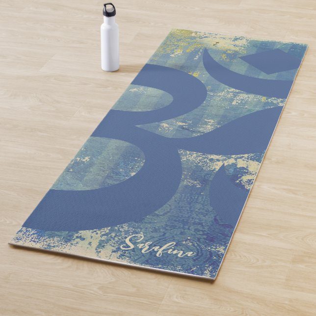 Om Symbol Distressed Blue Denim Personalized Yoga Mat (In Situ)