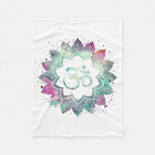 *~* OM Symbol Flower Lotus Mandala Teal White Fleece Blanket