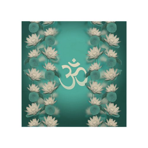 Om Symbol Gentle Lotus Stream on teal Wood Wall Art