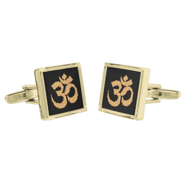Om Symbol Gold Cufflinks (Angled)