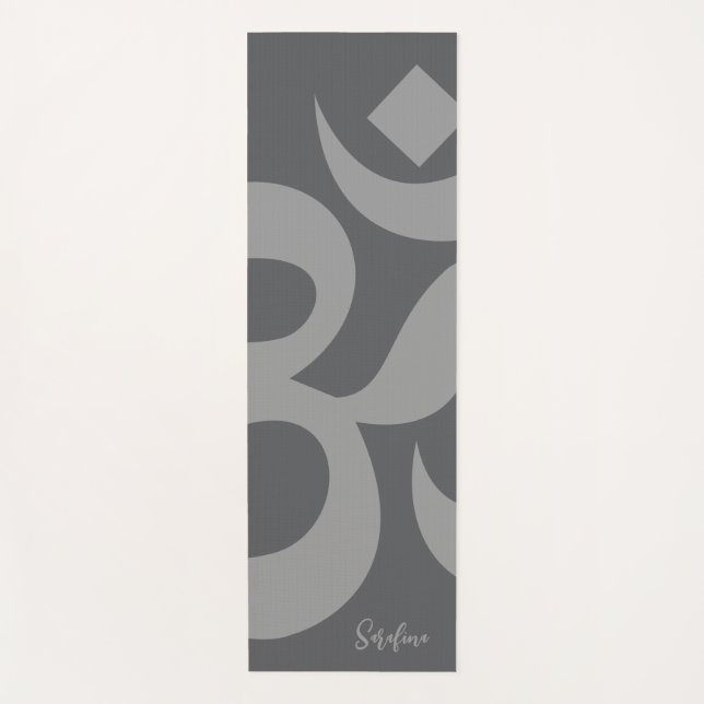 Om Symbol Gray Personalized Name Reversible Yoga Mat (Front)
