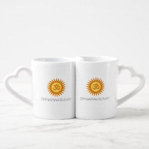 Om Symbol in Radiant Sun Spiritual Hindu Design Coffee Mug Set