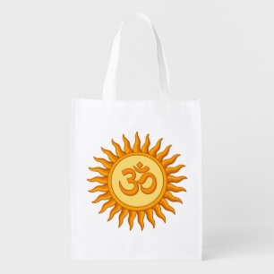 Om Symbol in Radiant Sun Spiritual Hindu Design Grocery Bag