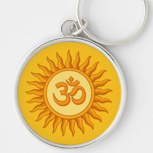 Om Symbol in Radiant Sun Spiritual Hindu Design Keychain