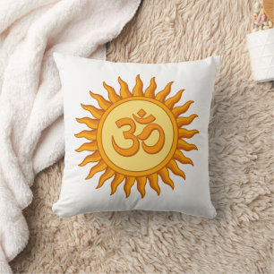 Om Symbol in Radiant Sun Spiritual Hindu Design Throw Pillow